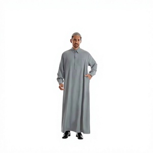 Túnica Islámica para Hombre, Thobe, Cuello Alto, Manga Larga, Largo hasta el Tobillo, Color Sólido, Vestido de Oración para Eid, Uso Diario, Túnica de Verano para Hombre, Ajuste Cómodo - Product Image 2