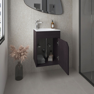 Meuble-lavabo flottant Bethel à une porte avec vasque en résine noire pour salle de bain - Product Image 2