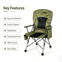 Chaise pliante d'extérieur portable, légère et confortable, avec porte-gobelet et poche latérale, en acier carbone et tissu Oxford, pour le camping