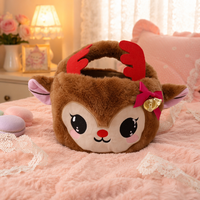 Panier de Noël en peluche renne mignon en gros, sac à bonbons de Noël personnalisé en fausse fourrure pour enfants, sac fourre-tout cadeau de fête de Noël avec clochette