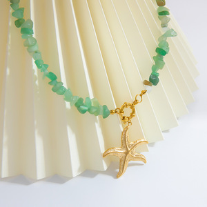 Collier Pendentif Étoile de Mer en Acier Inoxydable avec Pierre Verte, Bijou Tendance pour Femme, Chaîne de Clavicule Plaqué Or 18K pour Soirée - Product Image 2
