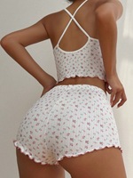Ensemble deux pièces pour femme : débardeur à fines bretelles et short taille haute imprimé floral – Tenue décontractée d'été pour la maison ou les vacances – Vente en gros