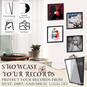 Wooden Record Frame Wall <b>Storage</b> <b>Box</b> Rectangular Horizontal Durable Poster <b>Photo</b> CD Album Display - Product Image 5