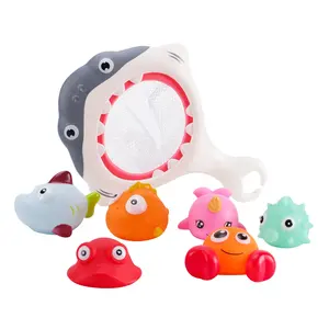 Çevre dostu plastik yüzen oyuncak çocuklar köpekbalığı banyo oyuncak su balıkçılık Net oyuncak