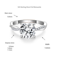 Cincin Batu Permata Ruizuan 2 Karat Twist Berlapis Rhodium Perak 925 Moissanite Bersertifikat GRA Perhiasan Geometris Hipoalergenik untuk Wanita