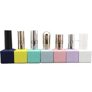 Empty cube shaped colorful 11ml empty uv gel nail polish glass square bottles with fashion nail polish caps and brushes