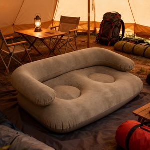 Built-in Pump Flocked Beach Air Couch PVC Blow-up Garden Air Lounger for Festivals Camping Home <b>Inflatable</b> <b>Sofa</b> - Product Image 2