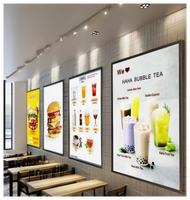 Boîte lumineuse publicitaire LED mince A1A2A3A4 avec panneau frontal en verre, cadre en aluminium à clipser, utilisation en intérieur, restaurants, magasins, cadre d'affiche LED