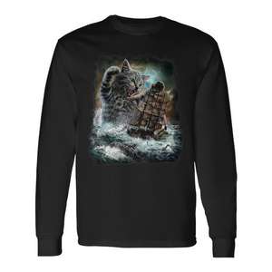 Camiseta de manga larga Monster Tabby Cat Ambush Battle Ship - Product Image 1