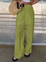 Groothandel dames witte broderie broek met oogjes, hoge taille, wijde pijpen, uitgeholde zomerse casual boho strandbroek, bulk