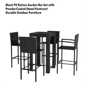Set Bar da Giardino in Rattan Nero con Telaio in Acciaio Verniciato a Polvere, Arredamento da Esterno 4 Posti Stile Contemporaneo - Product Image 1