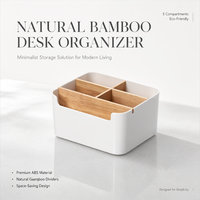Organisateur de bureau à 5 compartiments en bambou et ABS, rangement en bois, vente en gros, export, approvisionnement au détail