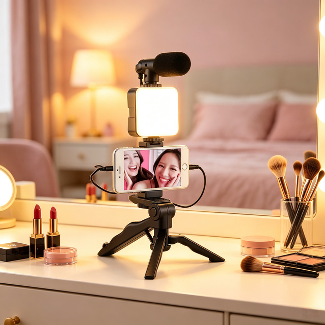 2026 Low Price AY-49 Smart Phone Vlogging Kit LED Light Microphone Tripod Video Making Kit With Bluetooth for TikTok YouTube