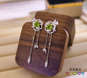Pendientes de Borla con Flores Cepilladas de Alta Calidad, Piedra Natural de Corte Redondo de 6mm, Plata de Ley 925, No se Deslustran, Hermosa Joyería - Product Image 2