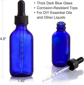 Venta al por Mayor de Botellas de Vidrio Vacías de 30ml, 50ml y 60ml para Aceites Esenciales, con Gotero, Personalizables, Color Azul, Forma Plana, 1oz, 2oz - Product Image 3