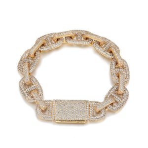 Bijoux hip hop glacés <span class=keywords><strong>Bracelet</strong></span> à maillons en grains <span class=keywords><strong>de</strong></span> <span class=keywords><strong>café</strong></span> en zircon cubique <span class=keywords><strong>Bracelet</strong></span> épais en <span class=keywords><strong>diamant</strong></span> plaqué or pour hommes et femmes - Product Image 2