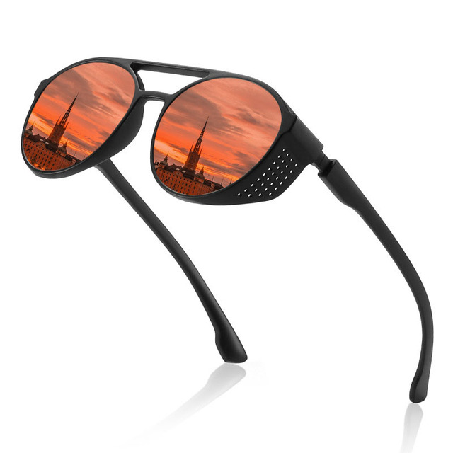 High Quality Classic Double Bridge Black Steam Punk Polarized Sunglasses for Men New Trending Light Blue Transparent Clear