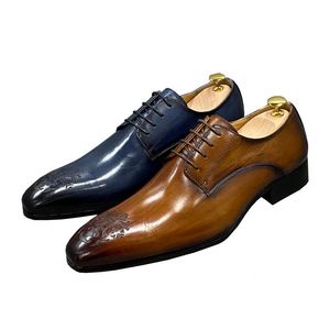 Chaussures à lacets de luxe pour hommes en cuir véritable, teintes à la main, design magnifique, fabrication artisanale, chaussures pour hommes pour la marche quotidienne en plein air - Product Image 1