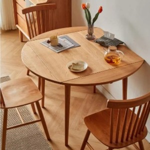 Juego de mesa de comedor extensible de madera maciza nórdica de 6 piezas, madera de cerezo, redonda y cuadrada, convertible para casas pequeñas, sala de estar - Product Image 2