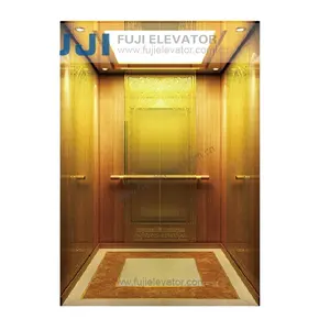 FUJI marque 18 personnes 1350kg 2.0 M/S doré titane acier inoxydable miroir gravure maison ascenseur avec salle des machines