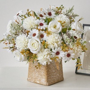Bouquet de fleurs artificielles en soie rose, style pastoral européen, décoration à main, pour salon, tables basses et tables à manger - Product Image 1