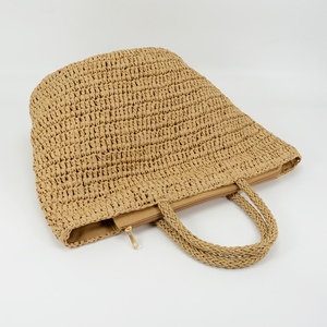 Borsa da donna Casual borsa da viaggio a spalla da donna a spalla da spiaggia con borsa da mare a base di paglia di carta marrone - Product Image 4