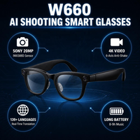 Lunettes intelligentes W660 AI avec caméra 20MP, enregistrement vidéo 4K, réduction de bruit ENC et traduction IA en temps réel pour les appels