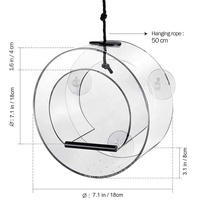 Mangeoire à oiseaux ronde en acrylique suspendue, cage à nourriture transparente pour oiseaux, support d'alimentation intérieur/extérieur pour canaris, perroquets, pinsons