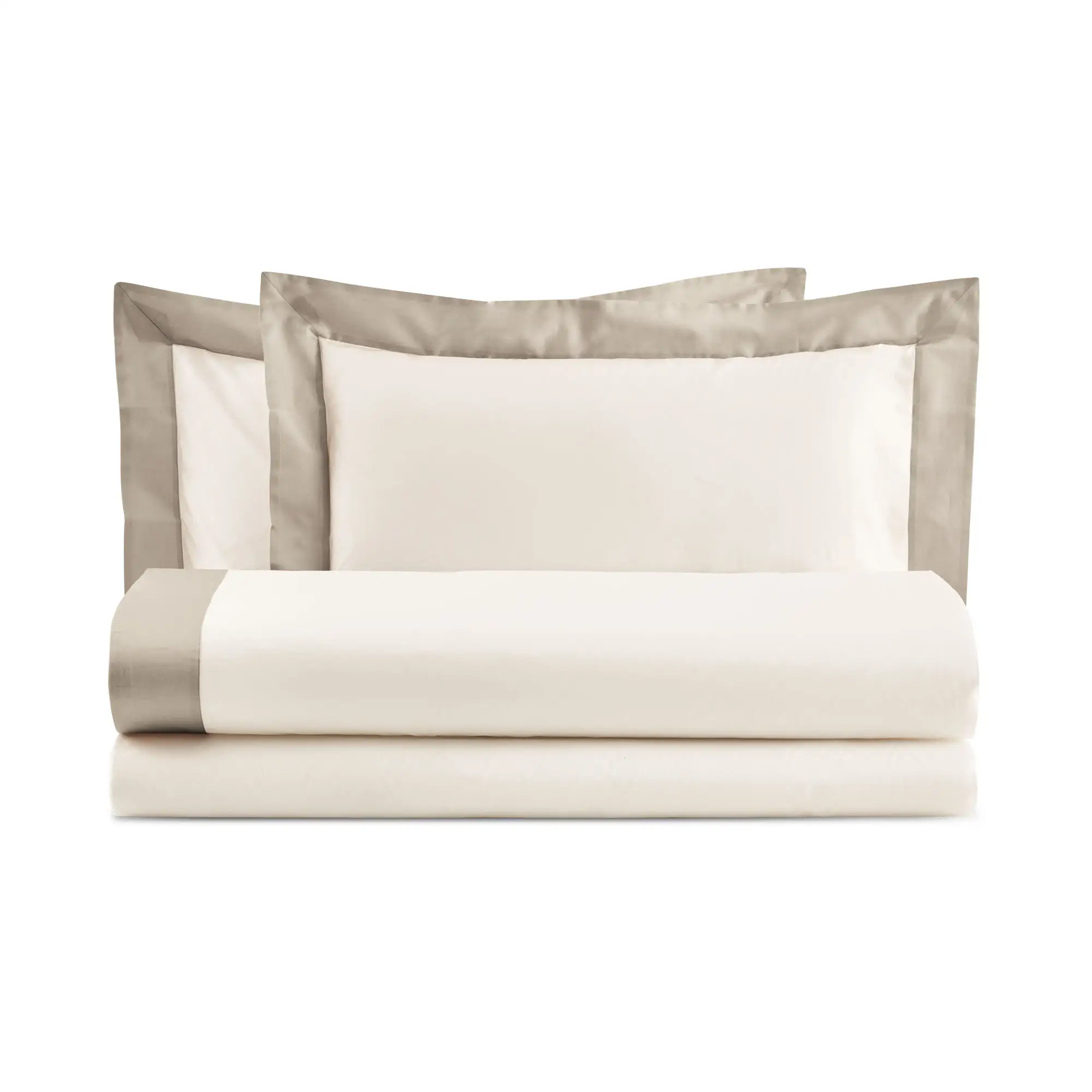 Wholesale Made In Italy Beige Pure Cotton Double Bed Set With Colored Satin Borders For Hotel Home