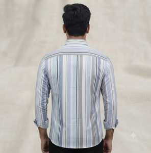 Chemises LAFAR pour hommes avec de grands motifs à rayures verticales en bleu gris et mauve, manches longues, boutonnées, vêtements décontractés à la mode - Product Image 1