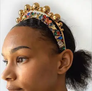 Multi Kleur Za Haarband Voor Vrouwen Shiny Glas Haaraccessoires Geometrische Wedding Pearl Bead Hoofdband Meisjes Geschenken Haar Sieraden