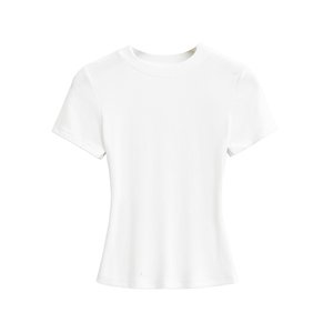 T-shirt attillata in stile americano da donna, nuova collezione estiva, modello corto europeo e americano, basic, corta, che lascia scoperto il ventre - Product Image 1