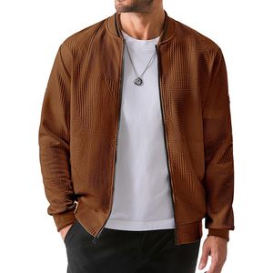Mens Casual Jacquard Bomber Jacket Lightweight Varsity Coat With Pockets Autumn Breathable Stand Collar Zipper Jacket - Product Image 1