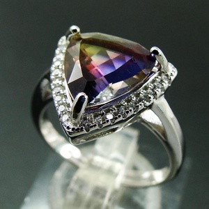 925 Cubique En Argent Sterling CZ Halo <span class=keywords><strong>Triangle</strong></span> Forme Amétrine Argent <span class=keywords><strong>Bague</strong></span> Tourmaline - Product Image 3