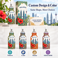 Botol Minyak Keramik Suvenir Asia Malaysia dengan Kotak Hadiah Desain Landmark Kota Kustom Dispenser Minyak Porselen untuk Dapur Rumah