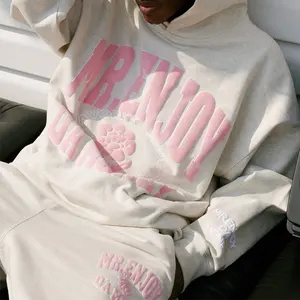 Produsen Untuk pakaian Bea Cukai hoodie dipotong ukuran besar Streetwear 500 gsm 480 gsm longgar hoodie cetak Puff busa katun