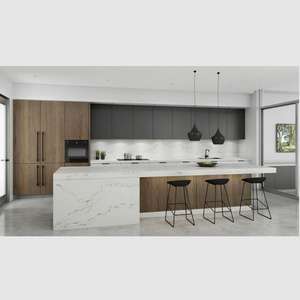 Modern Cabinetry Manufacturing Minimalist Brown <b>Kitchen</b> Cabinets <b>with</b> High Quality Lacquer Handle MDF Carcase <b>with</b> Sink - Product Image 5