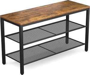 Sturdy Durable Metal Shoe Rack <b>Bench</b> Multi-Functional Side Table with Ample MDF <b>Storage</b> Spaces for Living Room or Warehouse Use - Product Image 1