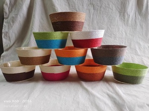 Petit panier à plantes <span class=keywords><strong>en</strong></span> <span class=keywords><strong>corde</strong></span> de papier-Panier enroulé tissé pour couvercle de <span class=keywords><strong>pot</strong></span> de fleur décoratif et organisation de la maison-Beige - Product Image 4