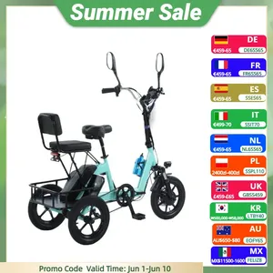 Tricycle électrique pliable à 3 roues de 14 pouces, 48V 350W, <span class=keywords><strong>pour</strong></span> adultes, 2 places, siège arrière amovible, 30 km/h, carrosserie ouverte, charge en 3h - Product Image 2