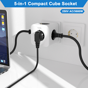 อะแดปเตอร์แปลงไฟแบบพกพา 16A 5 ช่องเสียบ ปลั๊กไฟแบบยุโรป 5 ช่องเสียบ EU - Product Image 2