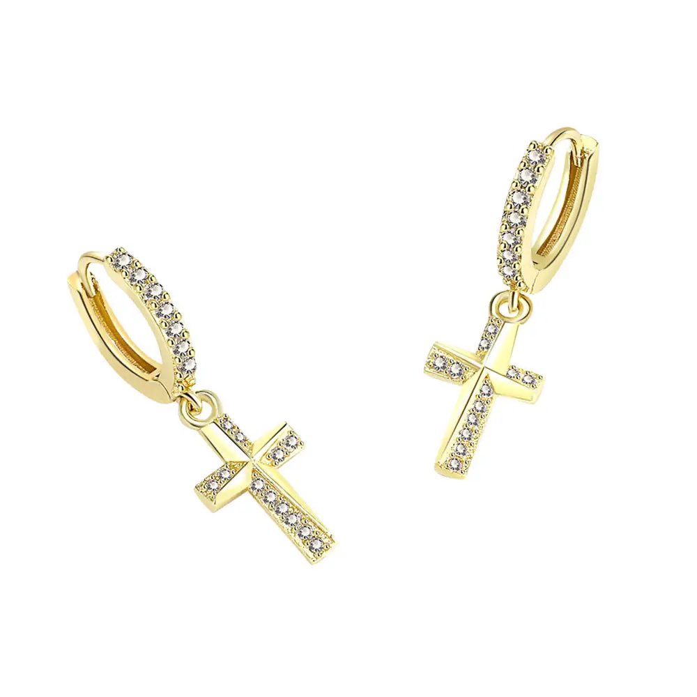 Vintage Ladies Silver Jewelry Gold Plated With Microzircon High-End Cross Girls 100 Pendant Hoop Earrings