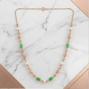 Collier Mala en argent 925, finition or rose, chaîne fantaisie perlée, bijoux de créateur, cadeau de mariage pour femmes - Product Image 2