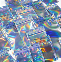 Sacs refermables holographiques irisés, pochettes en plastique laser refermables pour bijoux, bonbons, petits cadeaux, emballage avec trou de suspension