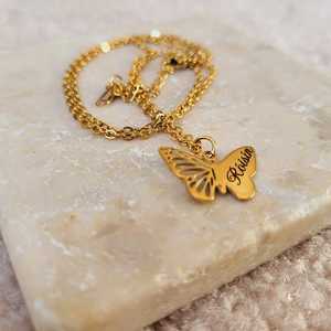 Collar de Mariposa de Moda con Nombre Personalizado, Chapado en Oro, Acero Inoxidable, Envío Directo, Regalo Conmemorativo para Seres Queridos - Product Image 5