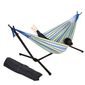 <span class=keywords><strong>Hamac</strong></span> <span class=keywords><strong>double</strong></span> <span class=keywords><strong>pour</strong></span> adulte avec support en acier de 9 pieds et étui de transport Capacité de 450 lb Coton multicolore-Gain de place - Product Image 2