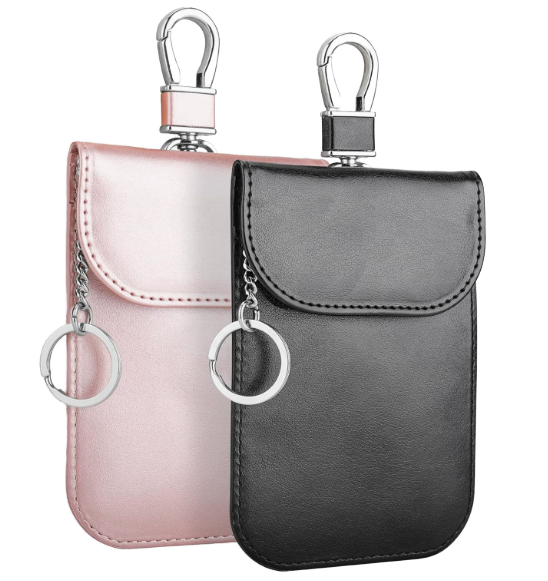 Handmade PU Leather Faraday Pouch RFID Anti-Theft Carbon Fiber Closure Phone Signal Blocker Card Holder Stylish RFID Sealed