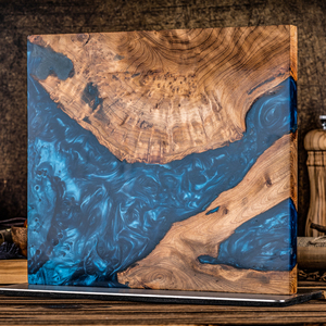 Nouveau Bloc Magnétique <span class=keywords><strong>à</strong></span> <span class=keywords><strong>Couteaux</strong></span> en Résine et Bois, <span class=keywords><strong>Support</strong></span> Magnétique pour <span class=keywords><strong>Couteaux</strong></span> en Bois Noyer Solidifié et Résine Bleue avec Base en Acier Inoxydable et EVA - Product Image 4