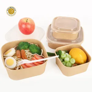 Eco Friendly Food Grade Paper Square Paper Bowl With Paper Lid