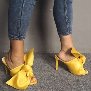 Sandales à enfiler pour femmes, grande taille 47, avec large nœud, bout rond ouvert, talon fin, chaussures d'été habillées, mules mode - Product Image 5